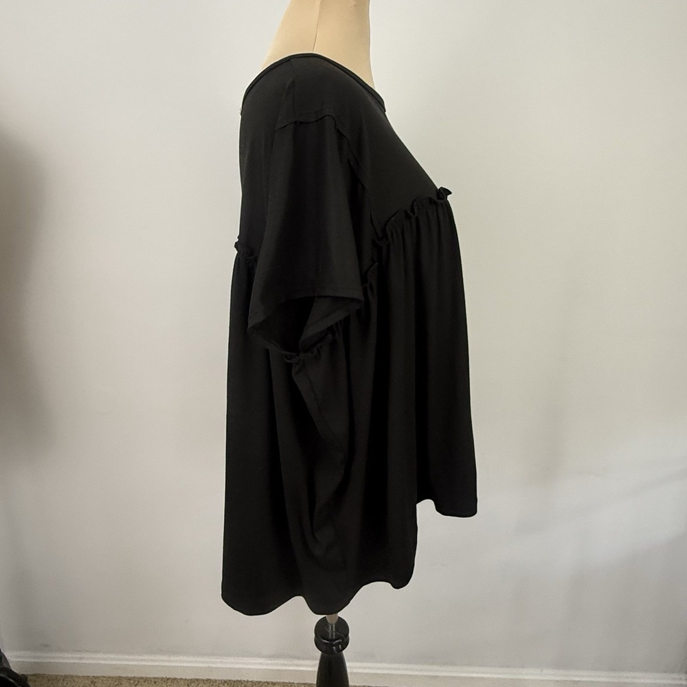 THREE BIRD NEST Black Knit TOP XL Babydoll Ruffle Oversized Swing Boho Artsy - Picture 5 of 8